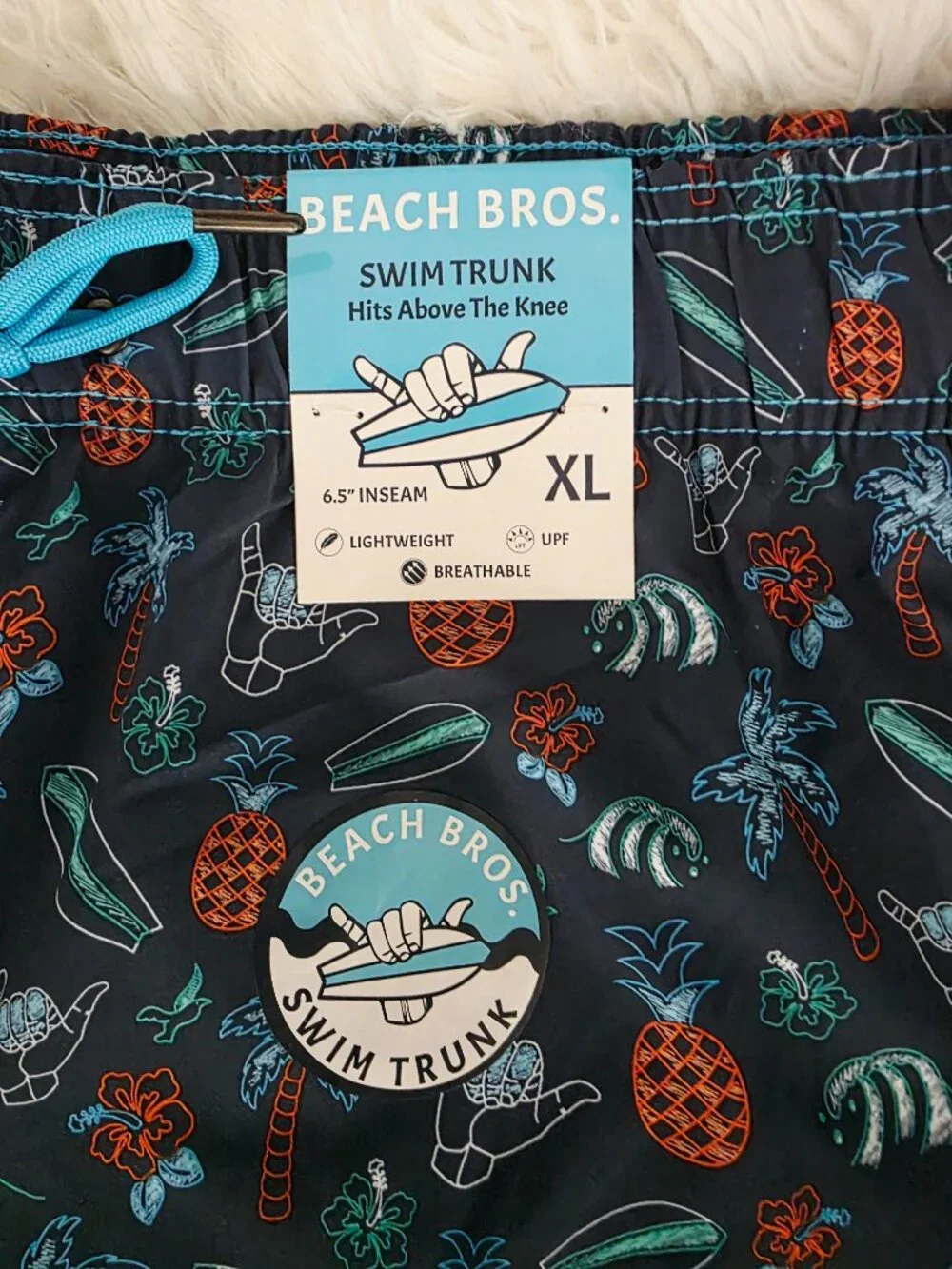 NWT Beach Bros Men's Swim Trunks Tropical Chalk Stone Blue w/Pockets